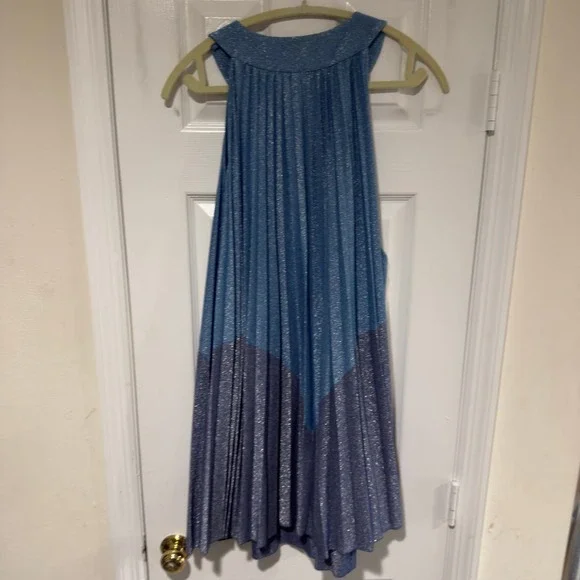 Free People Metallic Pleated Halter Dress Blue Size Large - Picture 7 of 8